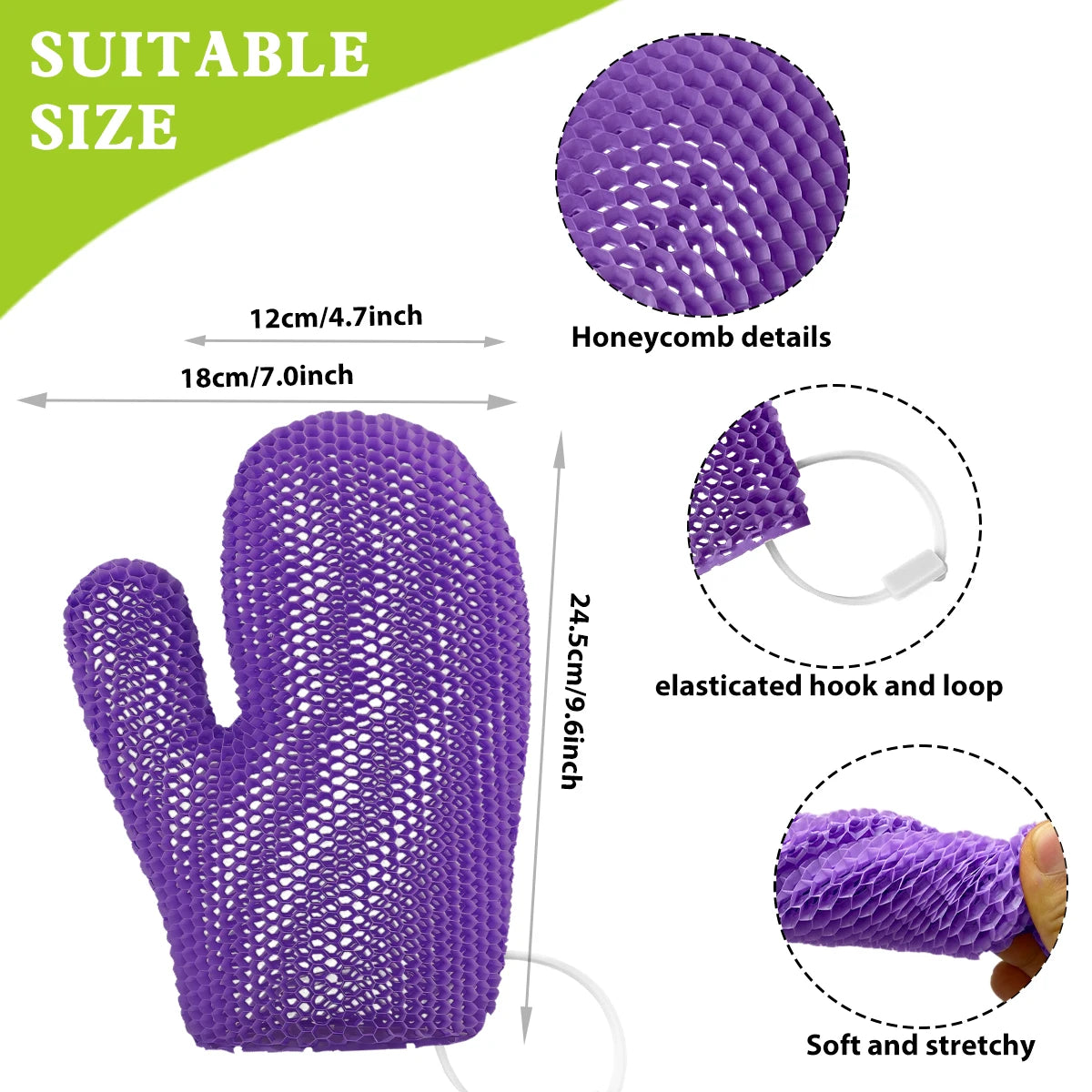 Exfoliating shower glove with colorful honeycomb weave and TPU high elasticity antibacterial material - gentle, safe and dur…