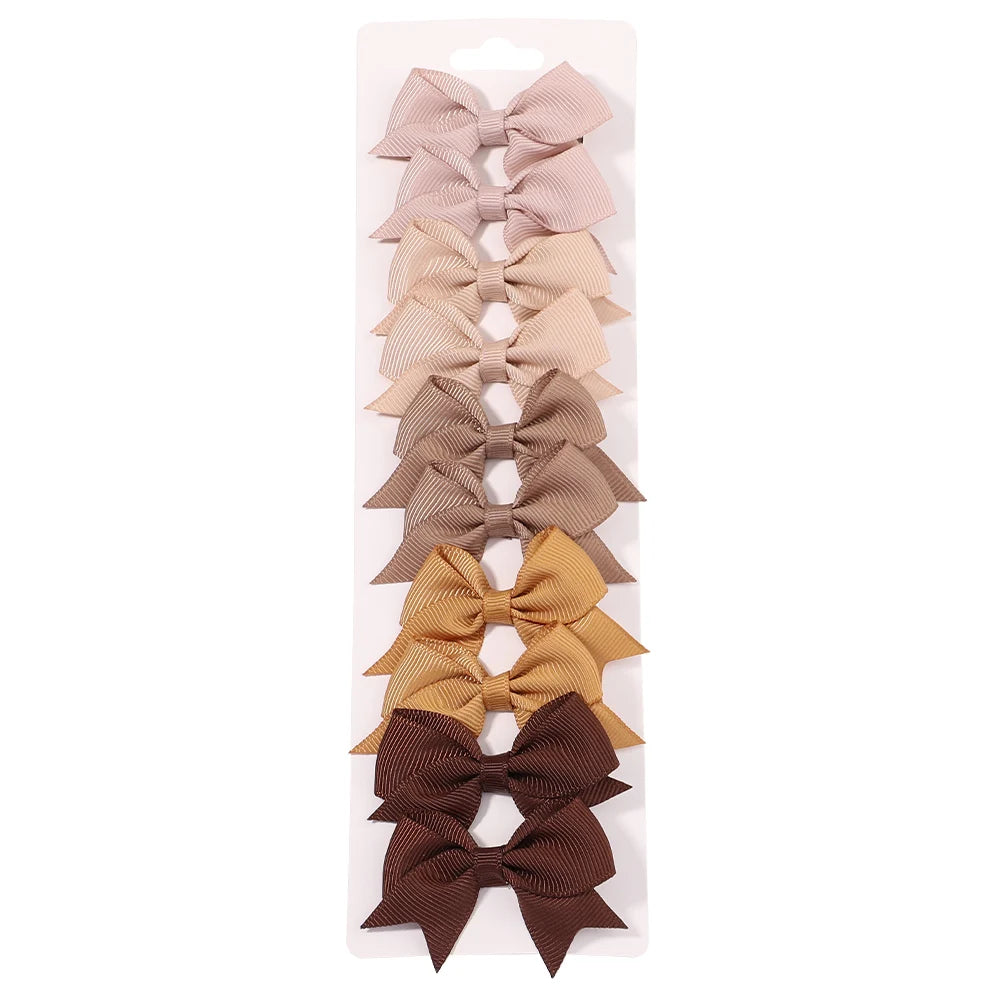 10Pcs/Set Solid Color Kids Bows Hair Clips for Baby Girls Handmade Ribbon Bowknot Hairpin Barrettes New Year Hair Accessorie…