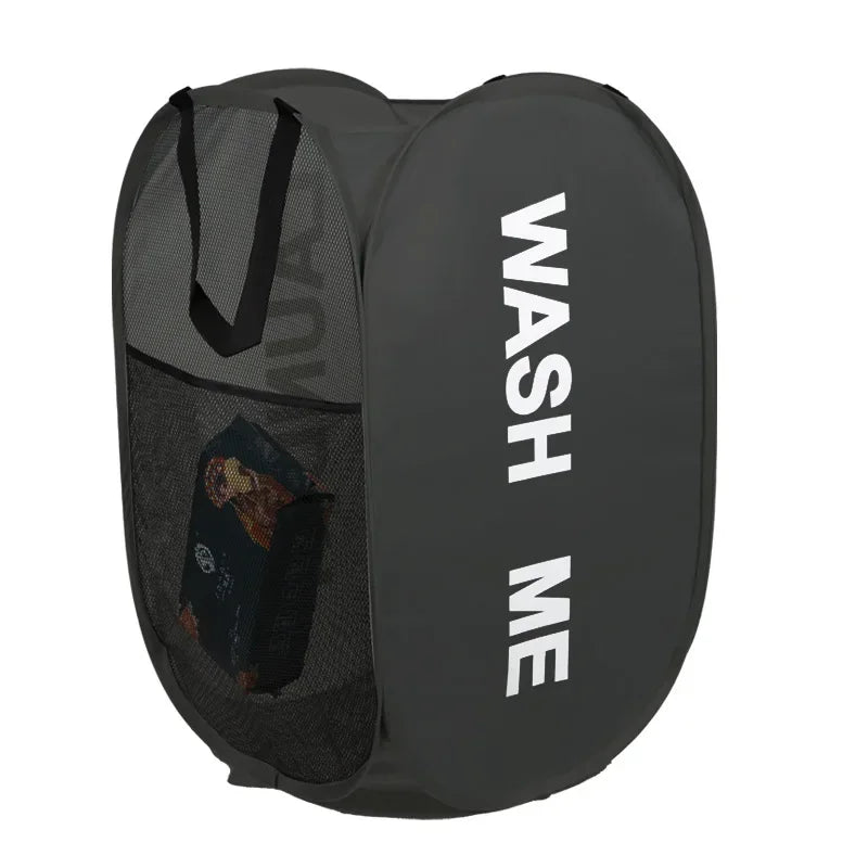 Portable Mesh Pop Up Laundry Hamper Wide Opening Breathable Collapsible Space-Saving Laundry Basket Dorm Travel Bathroom Ite…