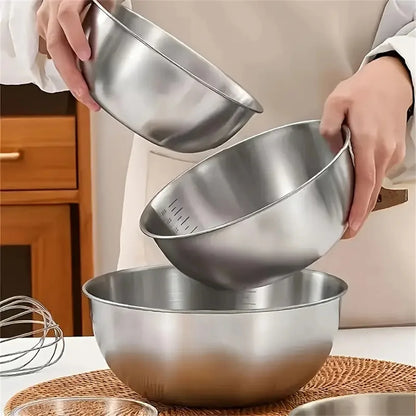 1-3 Stainless Steel Bowl Set with Scale for Cooking Baking Food Storage Large Capacity Mixing Bowls for Home Kitchen Essenti…