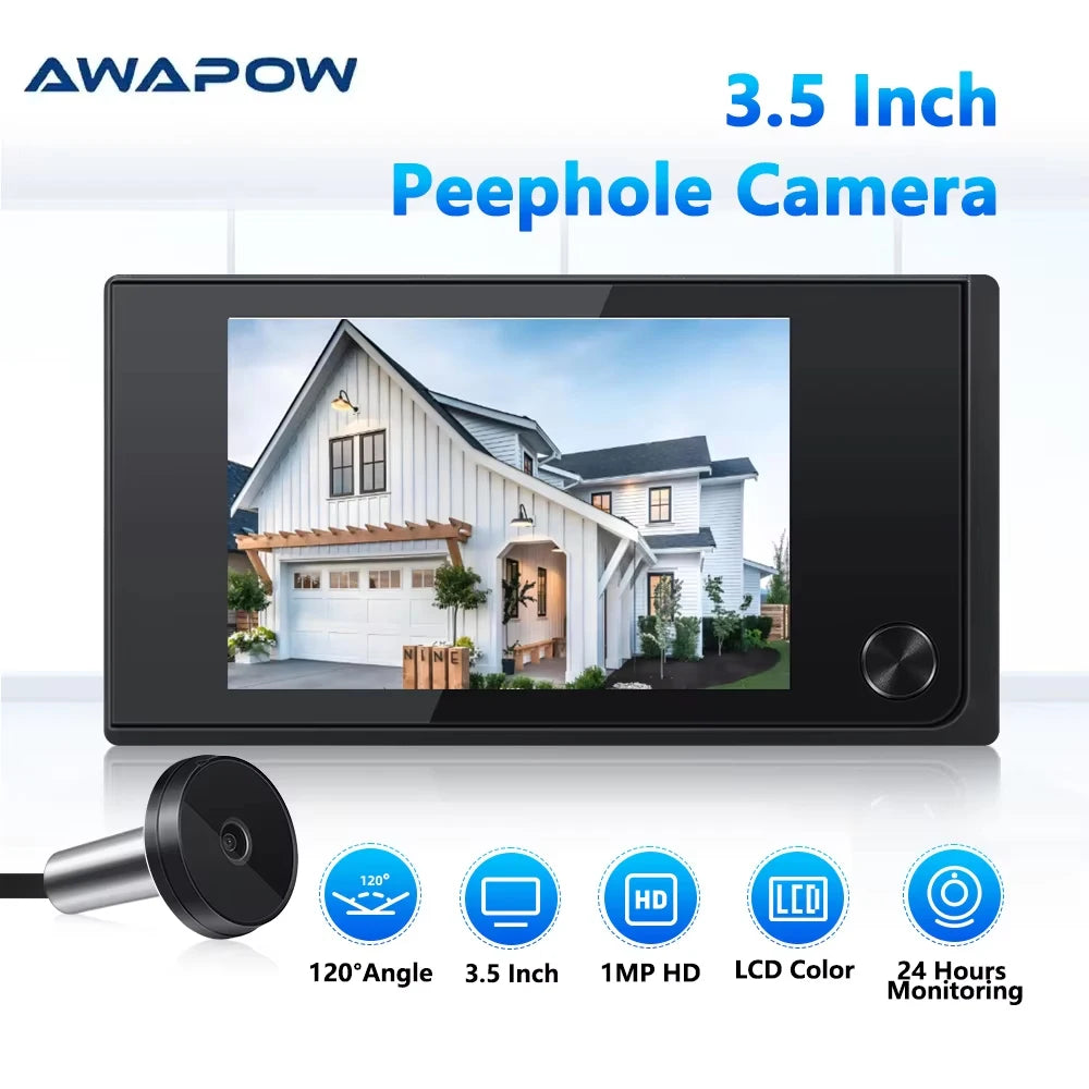 Awapow 3.5 Inch Doorbell Peephole Viewer Digital Door Camera 120° LCD 2 Million HD Pixels Cat Eye Door Bell Outdoor Monitor…