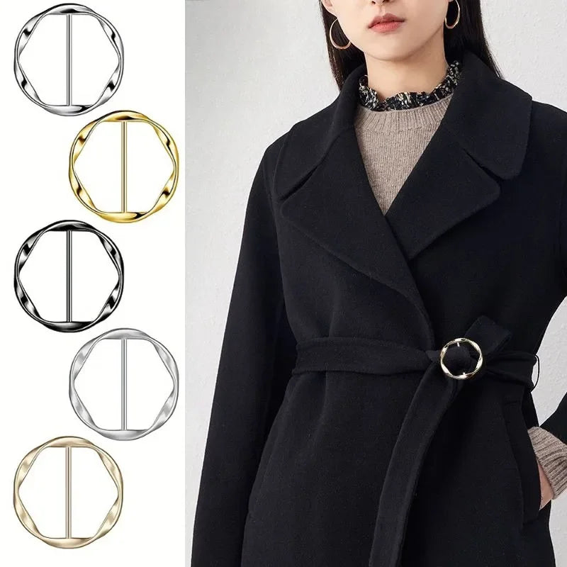 5pcs Fashion Metal Round Circle Clip Buckle Shawl T-Shirt Tie Clip Brooch Waist Buckle Versatile Clothing Ring Wrap Holder -…