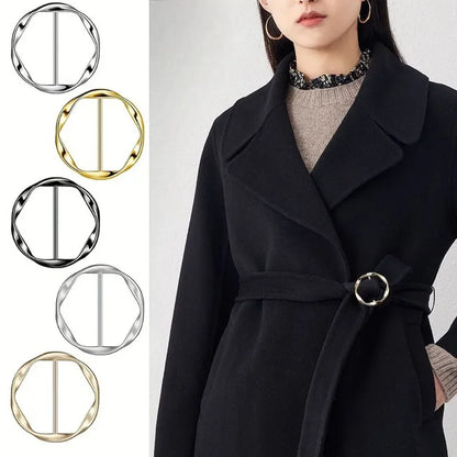 5pcs Fashion Metal Round Circle Clip Buckle Shawl T-Shirt Tie Clip Brooch Waist Buckle Versatile Clothing Ring Wrap Holder -…