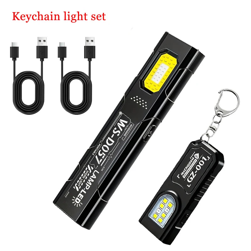 Powerful Mini COB LED Keychain Flashlight USB C Rechargeable Hanging Work Light Waterproof Keyring Camping Walking Pocket La…