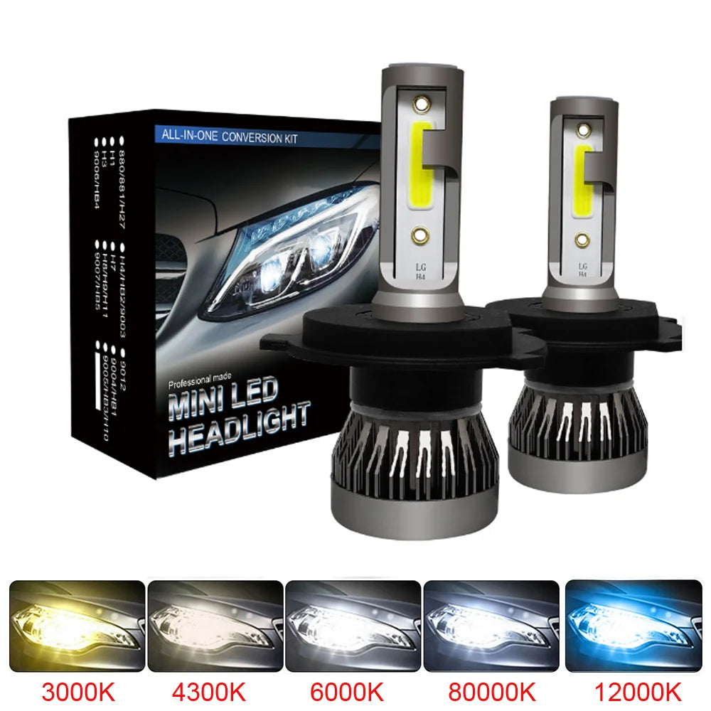 2Pcs LED H4 H7 Car Headlight H1 LED Bulb H8 H11 9005 HB3 9006 HB4 9004 HB1 H3 HB5 H13 Led Lights 20000LM Turbo Lampada 12V