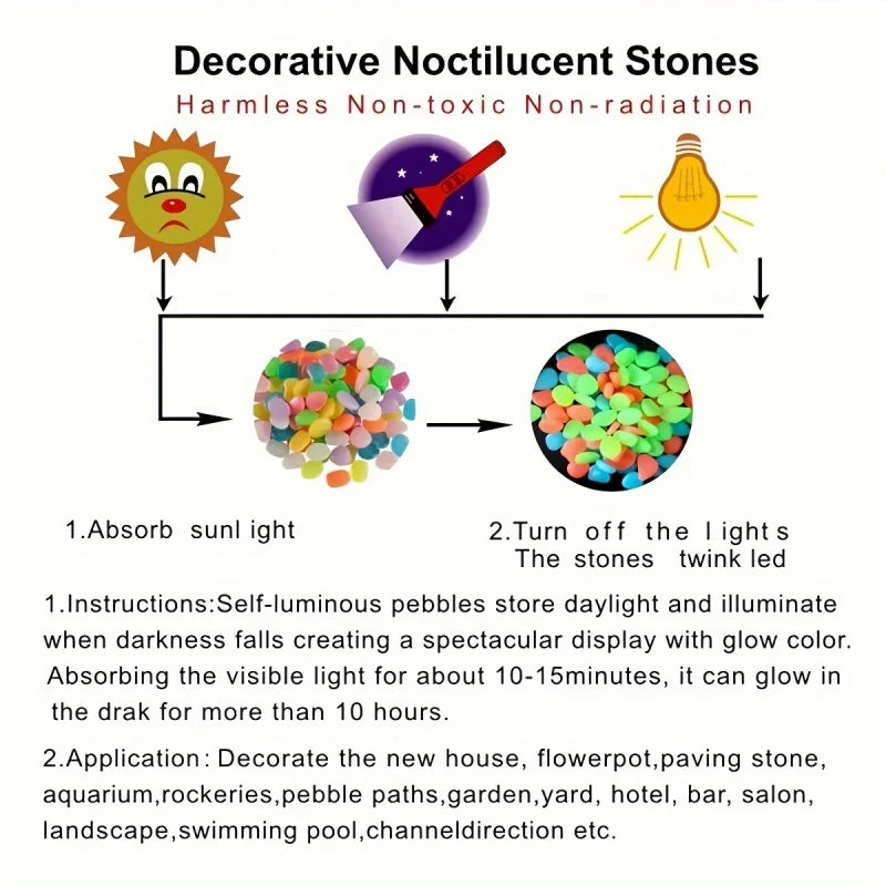 100pcs Glow In The Dark Pebbles, Resin Luminous Stones For Landscape, Garden Paths, Potted Plants, Parks, Aquarium Decor, -…