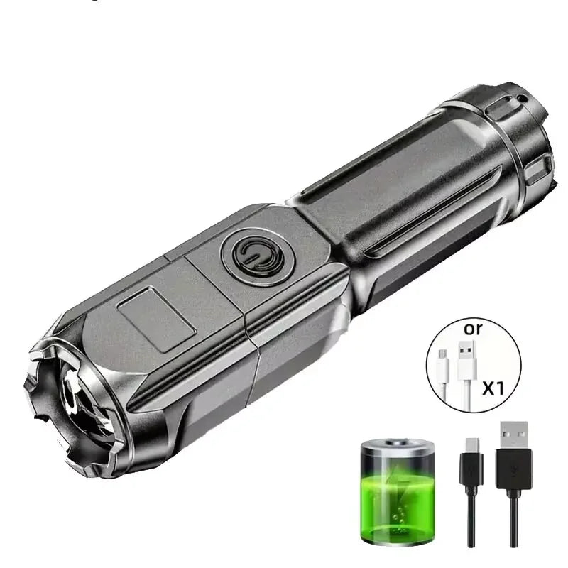 Powerful LED Flashlight Rechargeable USB Built-in Lithium Battery Waterproof Zoom Fishing Hunting Camping Tactical Flashligh…
