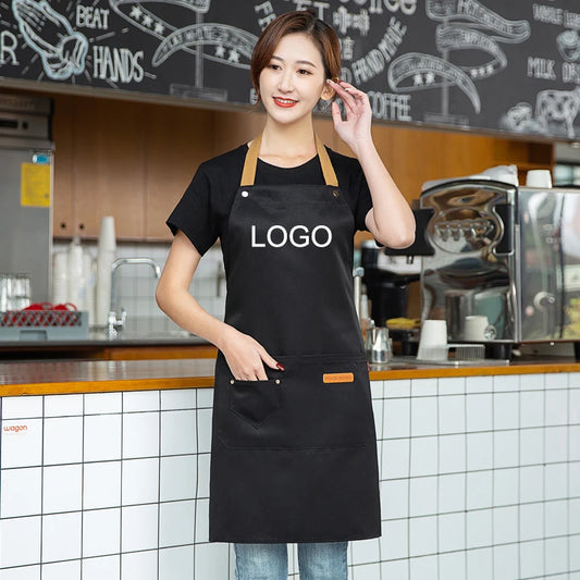 Customized Logo Design Apron Logo Signature Men's Women's Kitchen Aprons Home Chef Baking Clothes Waterproof with Pockets