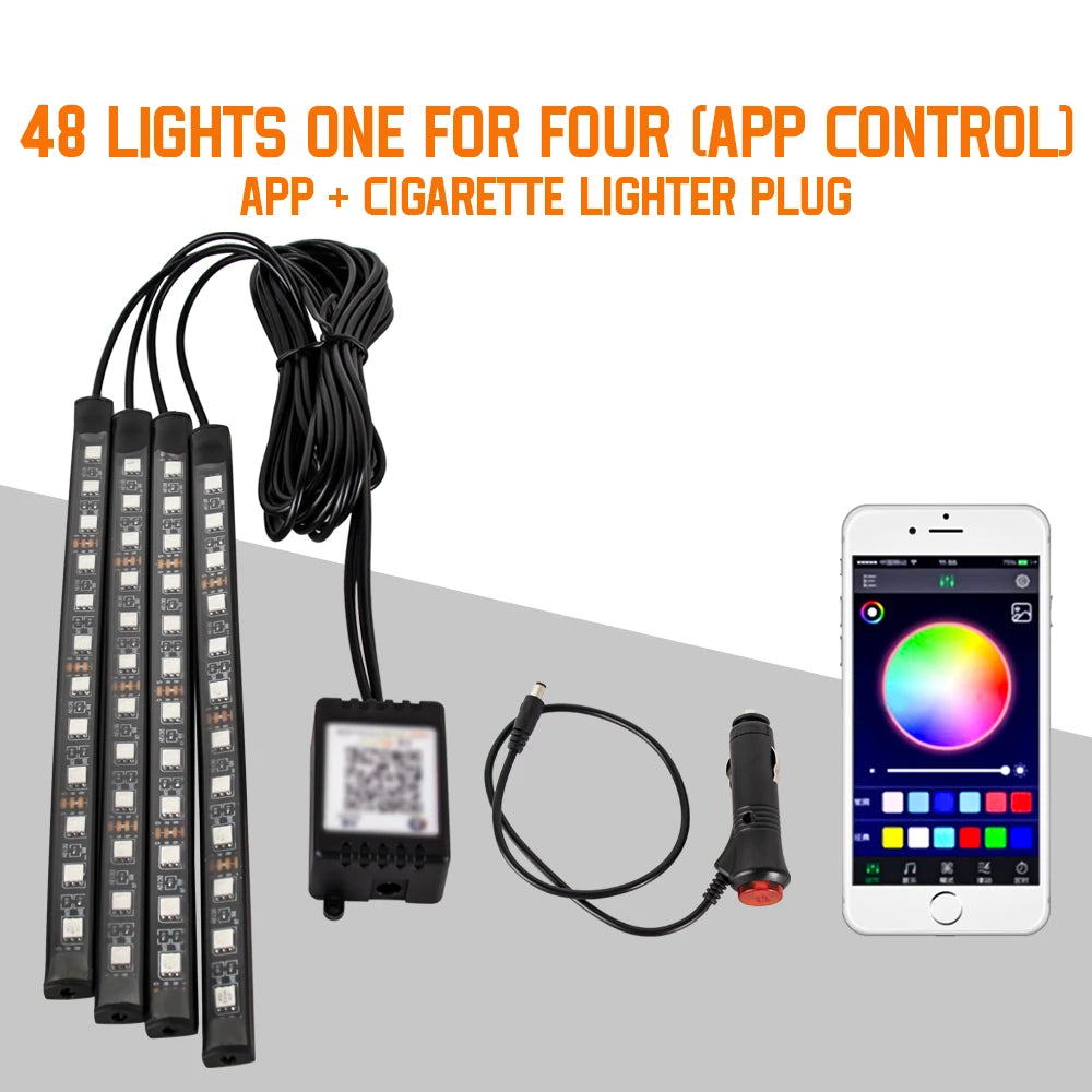 Neon 36 48 72 LED Car Interior Ambient Foot Light Wireless Remote Music APP Control Auto RGB Atmosphere Decorative Lamp - im…