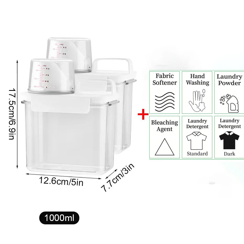 1100/1800/2300Ml Refillable Laundry Detergent Dispenser Empty Tank for Powder Softener Bleach Storage Container with Labels…