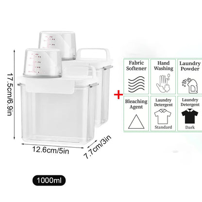1100/1800/2300Ml Refillable Laundry Detergent Dispenser Empty Tank for Powder Softener Bleach Storage Container with Labels…