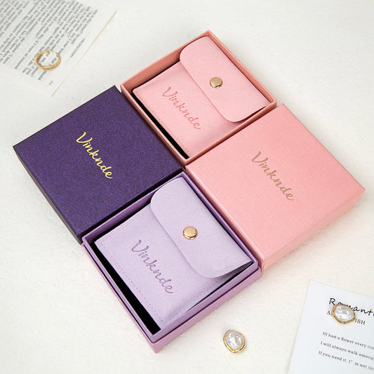 24/50/100Set Personalized Logo 9x9x3cm Jewelry Paper Box With 8x8cm Microfiber Snap Bag Jewellery Earrings Rings Brooch Boxe…