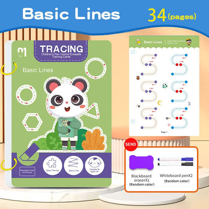 34-Page Reusable Children's Practice Book Set with Erasable Pen - Early Learning of Writing and Drawing Skills, Educational…