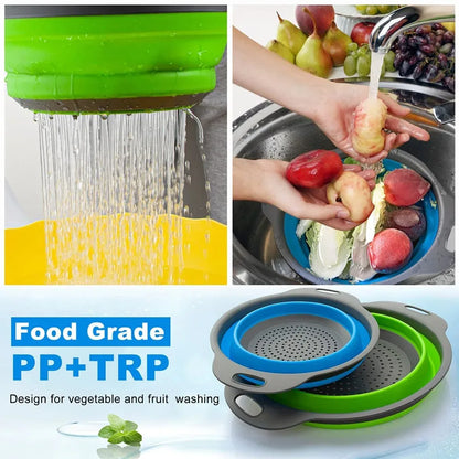 Silicone Folding Drain Basket Fruit Vegetable Washing Basket Foldable Strainer Colander Collapsible Drainer Kitchen Storage…
