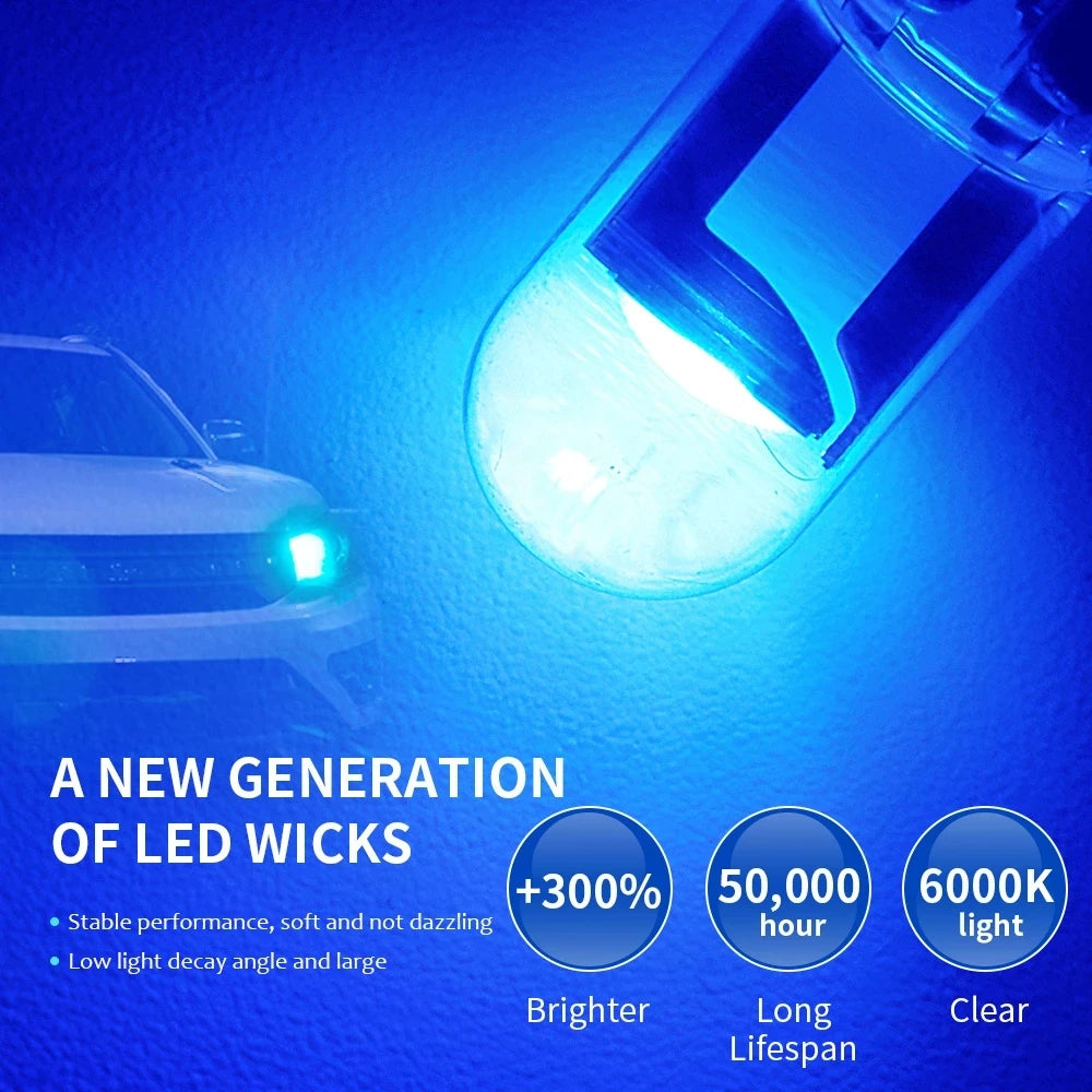 10X New W5W LED T10 Car Lights COB Glass Interior Parts Bulbs White ice blue Yellow Auto License Plate Lamp Dome Read Light…