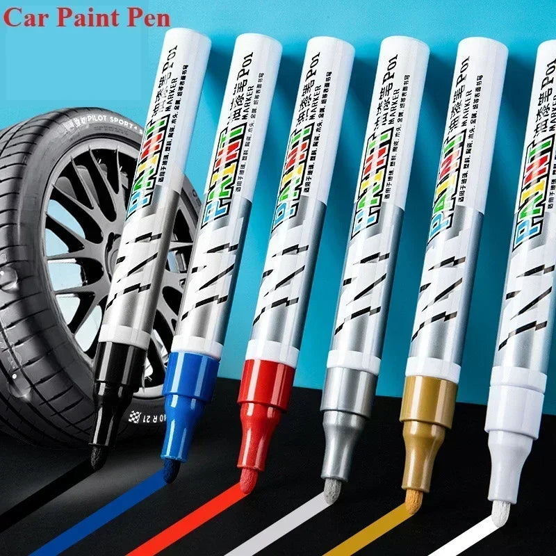 Car Paint Scratches Repair Brush Pen Waterproof Water Paint Marker Pen Car Tire Tread Care Automotive Black White Red Silver
