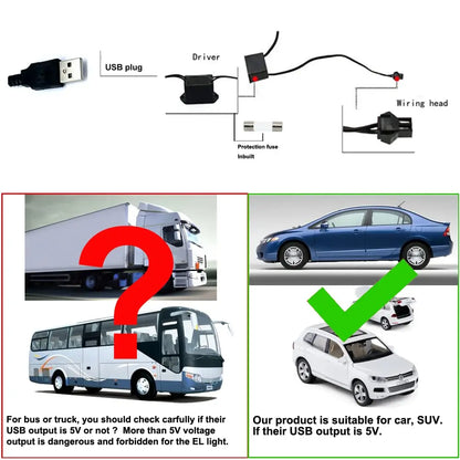 5M Car Interior Led Strip Light Neon EL Wiring Decorative Lamp For Auto DIY Flexible Ambient Light USB Party Atmosphere Diod…