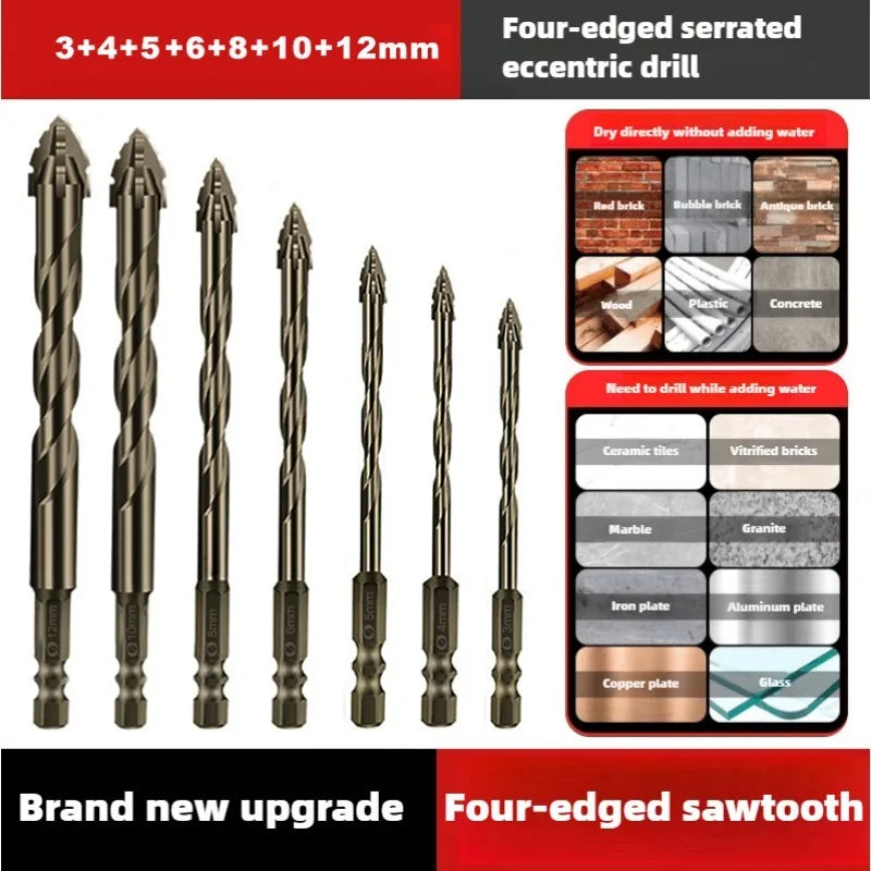 High-Four-Edged Serrated Eccentric Drill for Dry Drilling of Ceramic Tiles, Glass, Marble, Concrete, Stainless Steel Drill B…