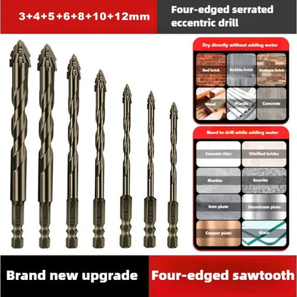 High-Four-Edged Serrated Eccentric Drill for Dry Drilling of Ceramic Tiles, Glass, Marble, Concrete, Stainless Steel Drill B…