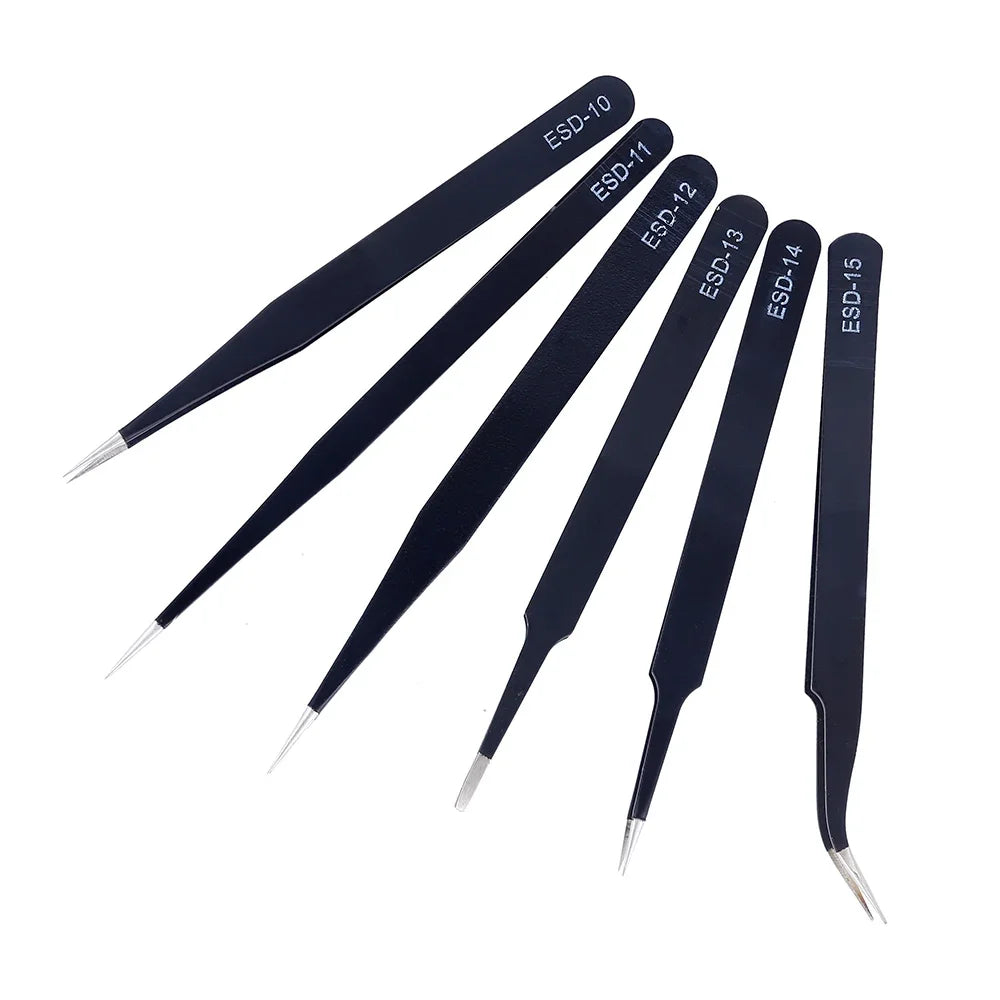 6Pcs Anti-static ESD Tweezers Maintenance Tool Industrial Precision Curved Straight Tweezers Repair Tools Set - image 4
