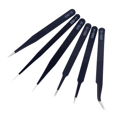 6Pcs Anti-static ESD Tweezers Maintenance Tool Industrial Precision Curved Straight Tweezers Repair Tools Set - image 4
