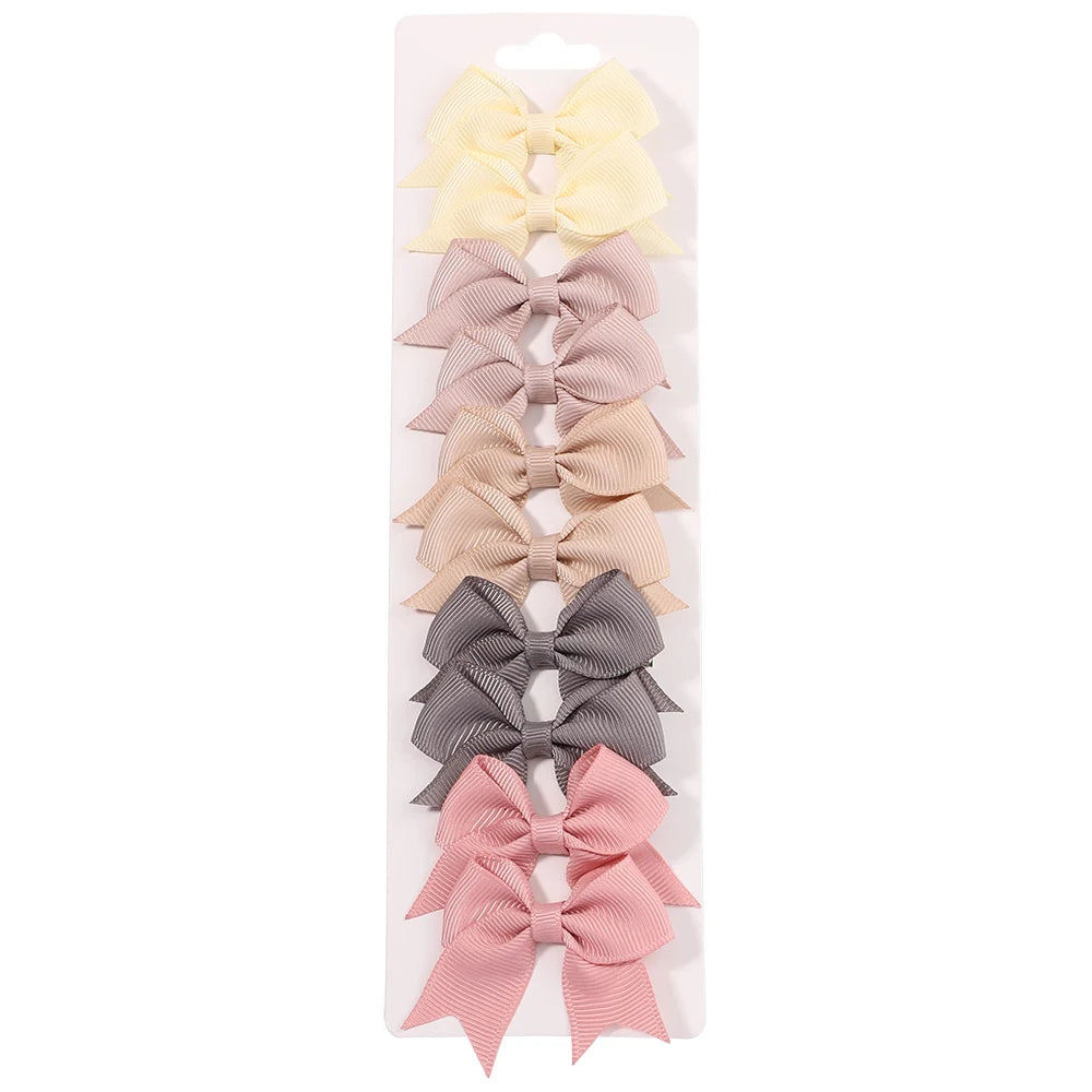 10Pcs/Set Solid Color Kids Bows Hair Clips for Baby Girls Handmade Ribbon Bowknot Hairpin Barrettes New Year Hair Accessorie…