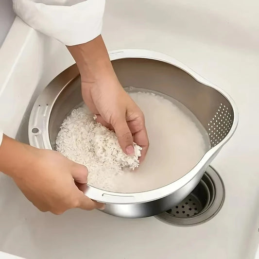 Rice Washer Strainer Bowl Stainless SteelRice Washing Bowl Rice Sieve Colander Fruit And Vegetable Strainer Kitchen Tools -…