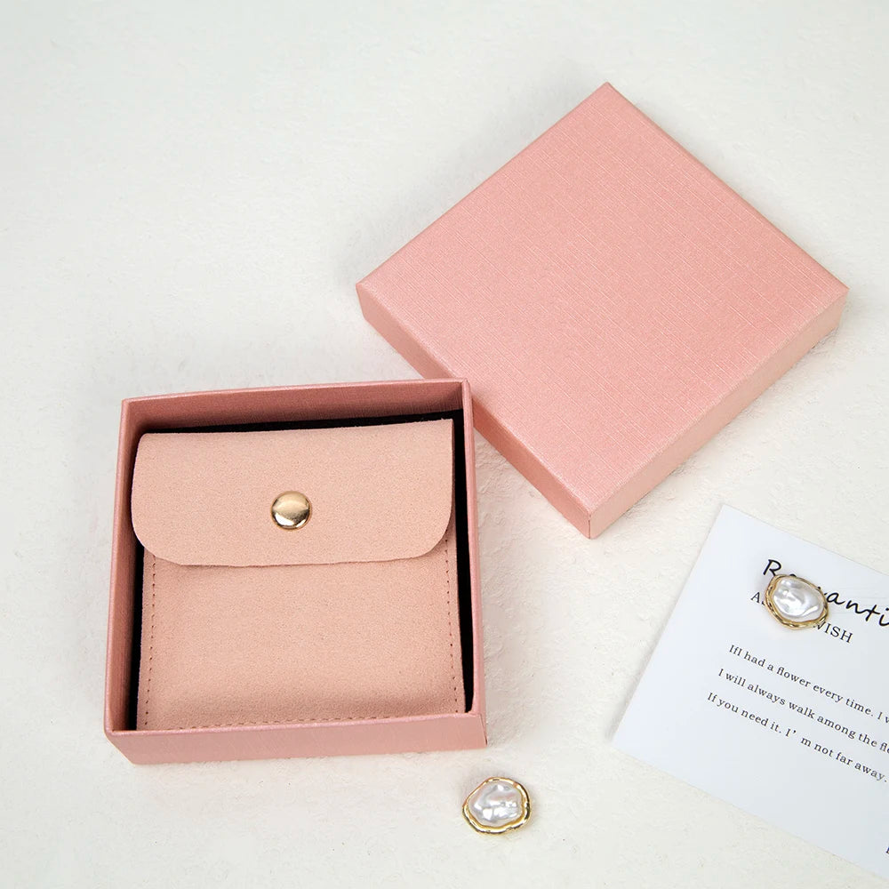 24/50/100Set Personalized Logo 9x9x3cm Jewelry Paper Box With 8x8cm Microfiber Snap Bag Jewellery Earrings Rings Brooch Boxe…