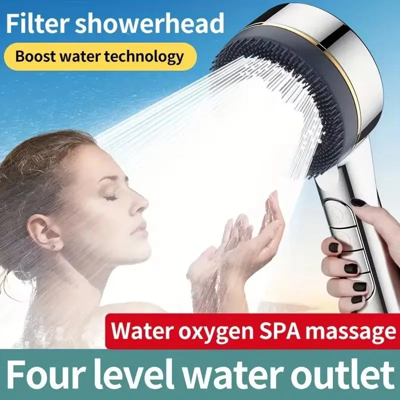 1pc Filtered Supercharged Shower Head Four-speed Adjustment With Water Seal Multi-functional Home Shower Bathroom Accessorie…
