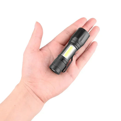 Mini LED Flashlight COB+XPE Portable Torch USB Charging Camping Lantern Zoomable Focus Light Tactical Flashlight with Pen Cl…