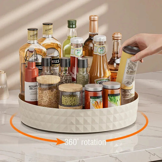 360 Rotating Seasoning Storage Rack Kitchen Storage Spice Rack Non-Slip Cabinet Organizer Tray Plate Cosmetic Organizer Bin…
