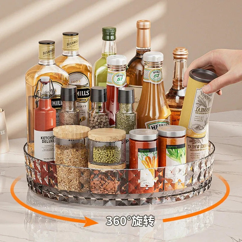 360 Rotating Seasoning Storage Rack Kitchen Storage Spice Rack Non-Slip Cabinet Organizer Tray Plate Cosmetic Organizer Bin…