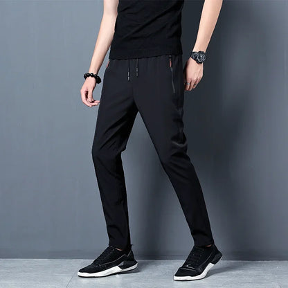Men's Casual Pants Straight Slim Fit Elastic Waist Jogger Korean Classic Blue Black Gray Male Brand Trousers Plus Size - ima…