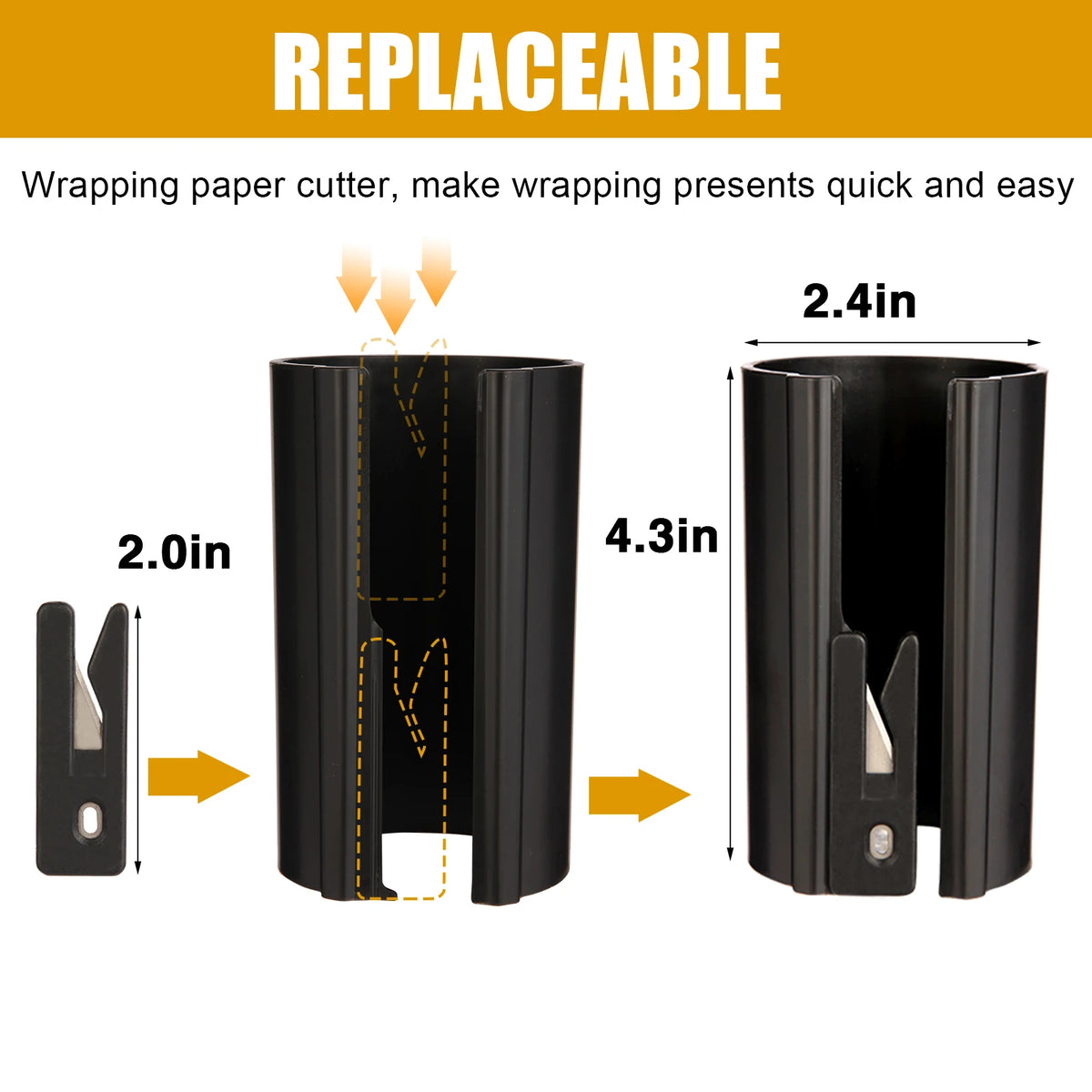 HORN Sliding Wrapping Paper Cutter - Easy-Glide Gift Wrap Trimmer for Christmas & Birthdays, Durable ABS，, Orange/Black - im…