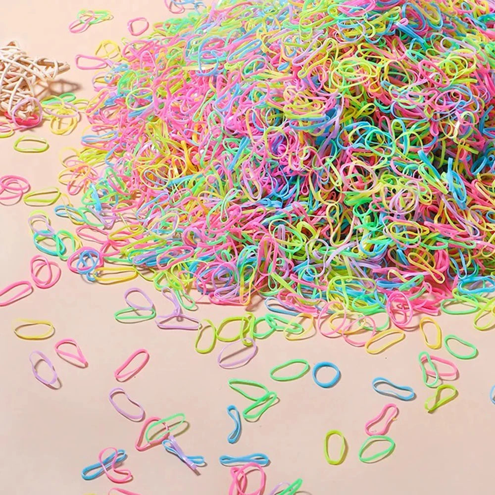 500/1000/2000pcs Girls Colourful Disposable Rubber Band Hair Ties Headband Children Ponytail Holder Bands Kids Hair Accessor…