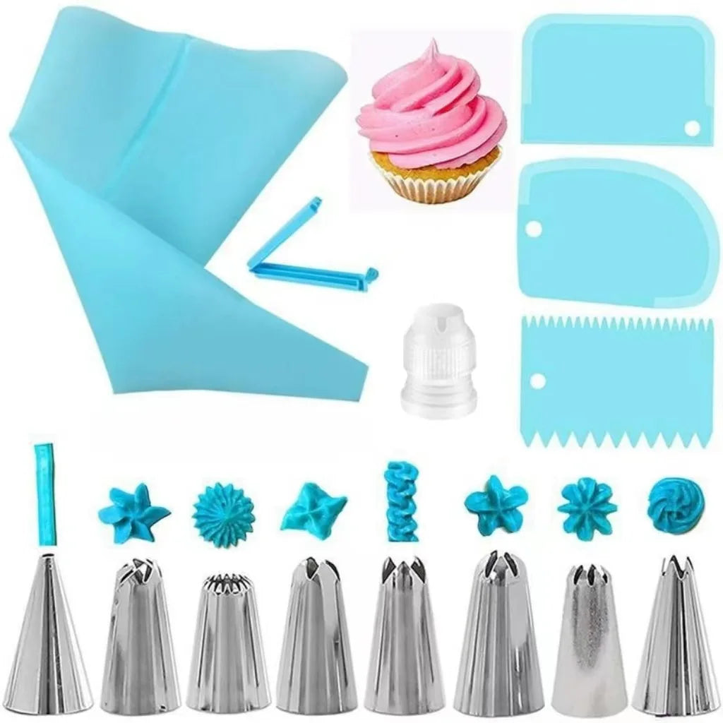 Silicone Piping Bags and Tips Set Cake DIY Decorating Kit with Stainless Steel Nozzle Reusable Silicone Pastry Baking tool -…