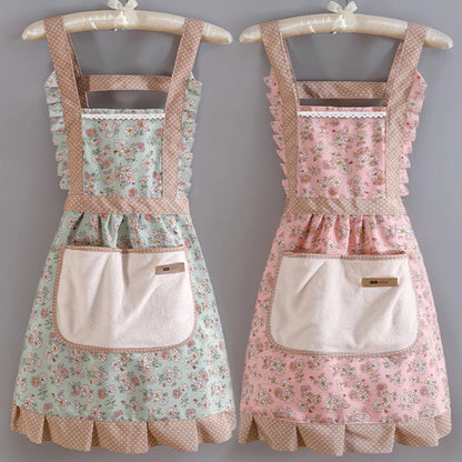 1 Piece For Women's Floral Home Apron With Pocket, Adjustable Apron For Kitchen, Cooking, Baking, Grilling, Chef's Apron