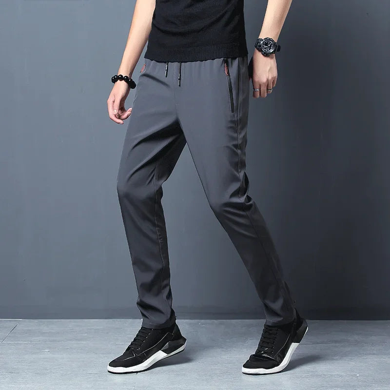 Men's Casual Pants Straight Slim Fit Elastic Waist Jogger Korean Classic Blue Black Gray Male Brand Trousers Plus Size - ima…
