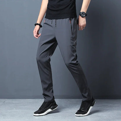 Men's Casual Pants Straight Slim Fit Elastic Waist Jogger Korean Classic Blue Black Gray Male Brand Trousers Plus Size - ima…