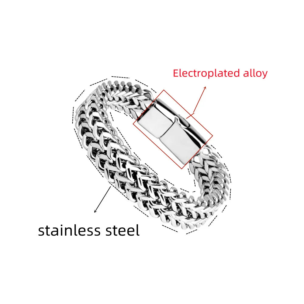 Stainless Steel Braided Double Row Front and Rear Fish Scale Alloy Magnetic Buckle Bracelet with Keel Jewelry New Model - im…