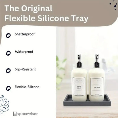 Silicone tray for bathroom countertops, hand sanitizer shampoo storage tray, jewelry display tray for decorative storage - i…