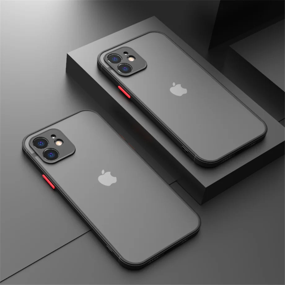 Shockproof Armor Matte Case For iPhone 11 12 13 14 15 16 Pro X XR XS Max 7 8Plus Luxury Silicone Bumper Clear Hard PC Cover…