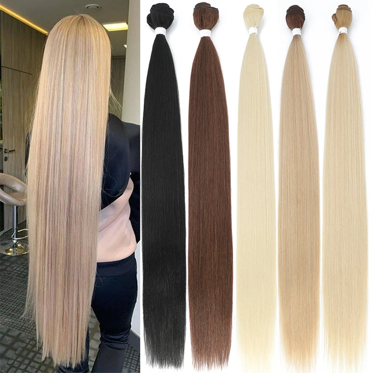 Bone Straight Hair Bundles Salon Natural Hair Extensions Fake Fibers Super Long Synthetic Yaki Straight Hair Weaving Full to…