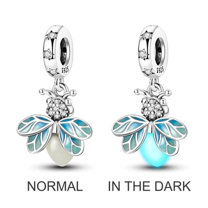 2026 Hot Sale Charms Bead 925 Sterling Silver Pink Butterfly Luminous Firefly Dangle Fit Bangle Bracelet Necklace DIY Jewelr…