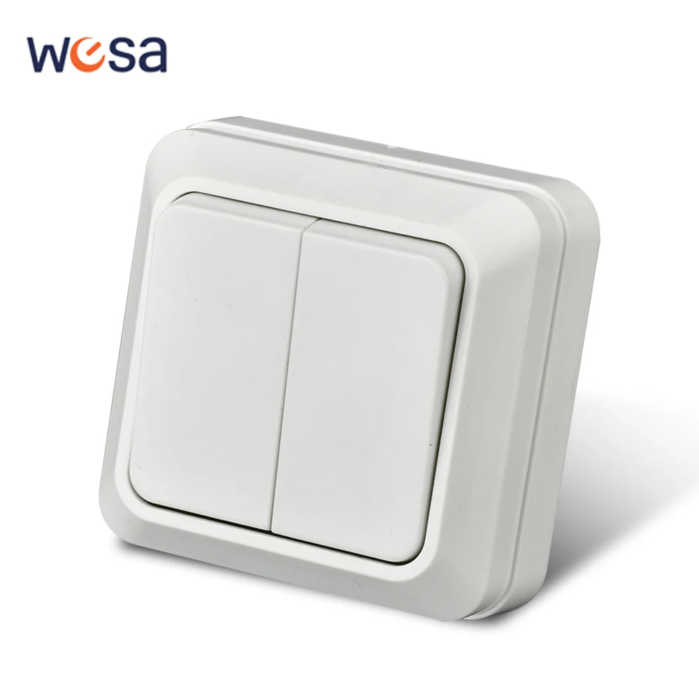 WESA White Wall Surface 2 Sockets Plugs EU Exterior Electrical Outlets With Ground Power Socket Flame Retardant Paint Plasti…