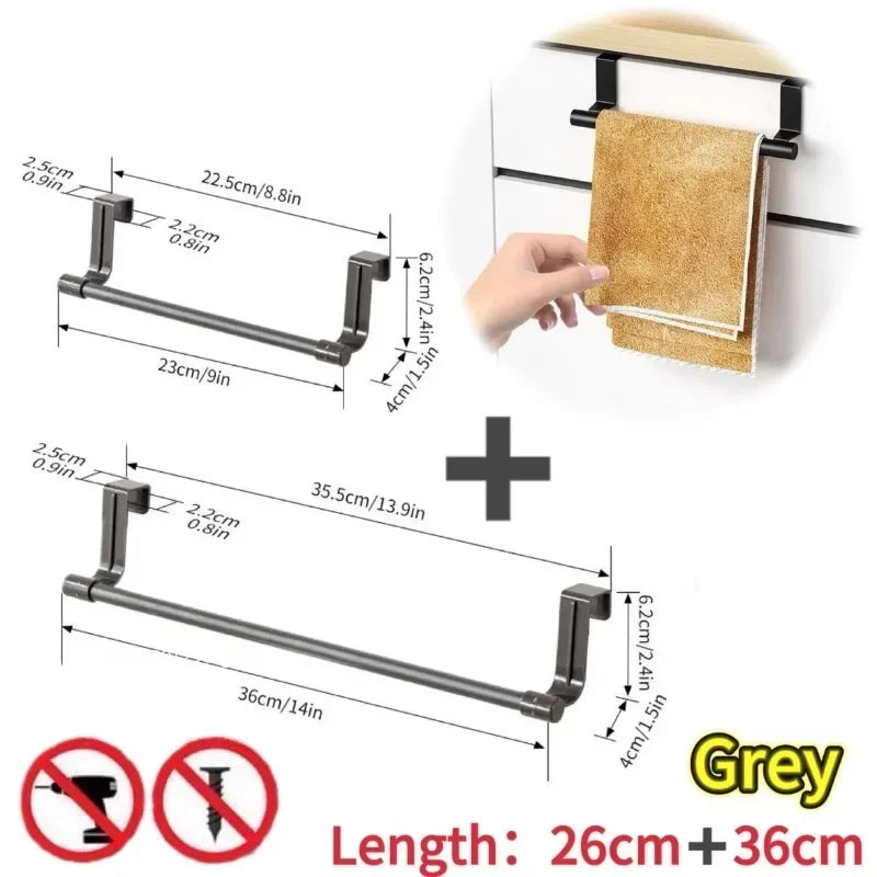 1/2pcs Wall-Mounted Kitchen Cabinet Towel Rack - Space-Saving Dishcloth Holder for Home and Bathroom No Drilling Require - i…