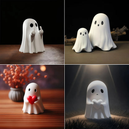 Cute Middle Finger Ghost Statue, Small Halloween Decor for Home, Centerpiece for Coffee Table, Adorable Horror Figure - imag…