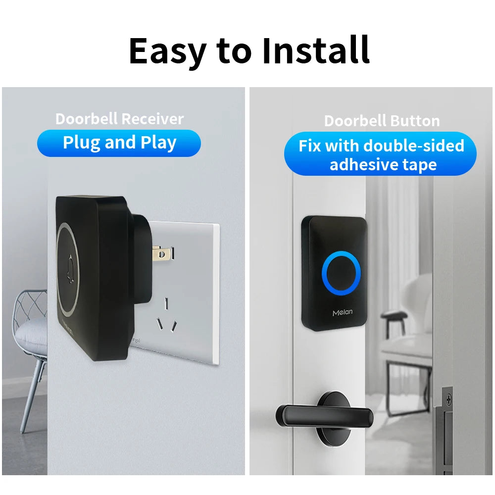 Meian Smart Home Doorbell Wireless Security Doorbell IP65 Waterproof Outdoor Door Bell 60 Songs 5 Volume Adjustable Chime Ki…