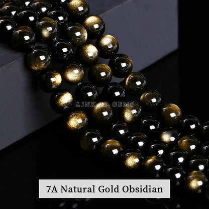 Natural Stone Golden Obsidian Bead Irisation Round Loose Spacer 4 6 8 10 12mm For Jewelry Making Diy Bracelet Necklace Acces…