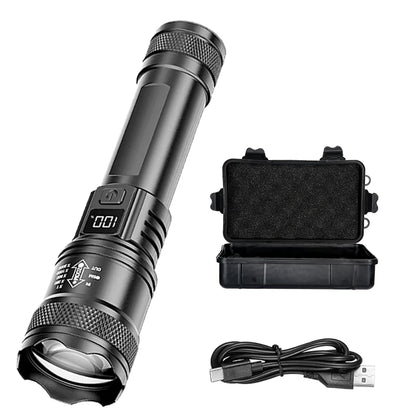 Rechargeable LED Flashlight Zoomable Torch with LCD Display 3 Modes Waterproof High Power Hand Light Outdoor Wilderness Camp…